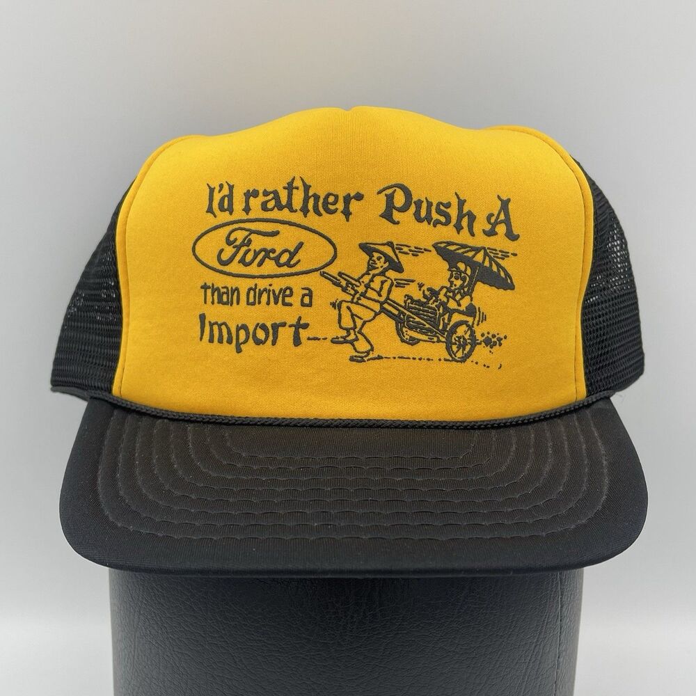 Vintage I’d Rather Push A Ford Than Drive An Import Mesh Snapback Trucker Hat